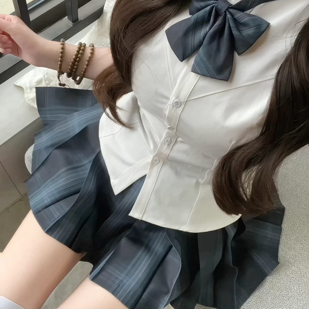 熊岛JK原创正版【暗海】深海蓝色格裙显白校供漫画格学院风显瘦套装