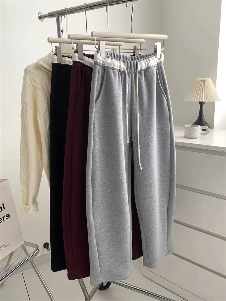 【撞色腰加绒弯刀裤】宽松软糯舒适百搭显瘦休闲裤加厚抽绳高腰SV