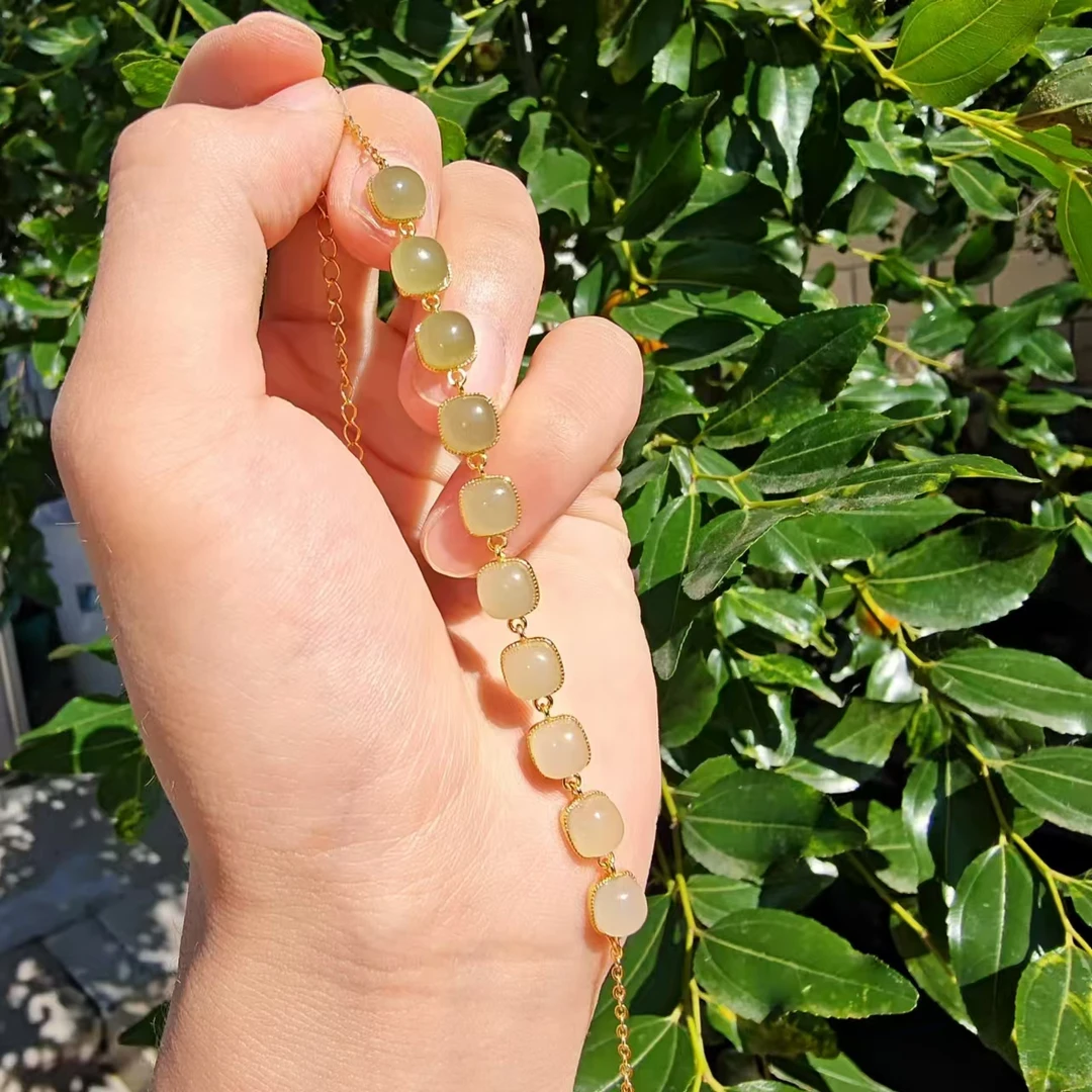 【高定】晴水渐变和田玉925银镶嵌手链 手工气质时尚简约百搭