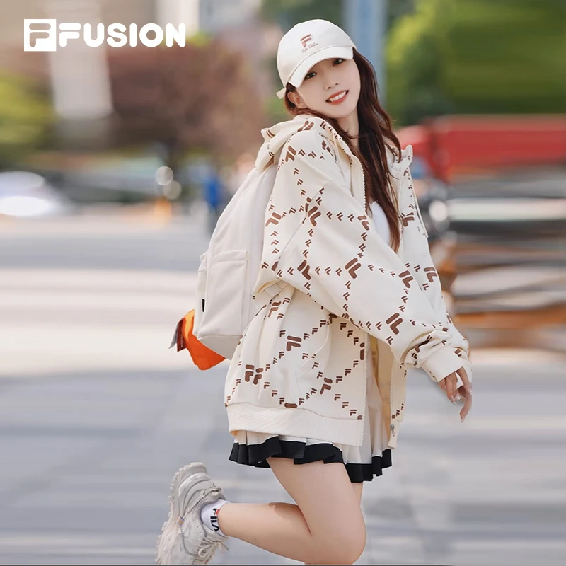 FILA FUSION斐乐潮牌针织长袖外套2023秋宽松连帽上衣T11U316501F