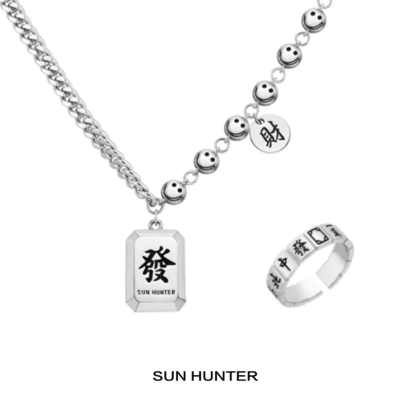 合金项链 三横SUN HUNTER发财笑脸项链个性高级感小众设计