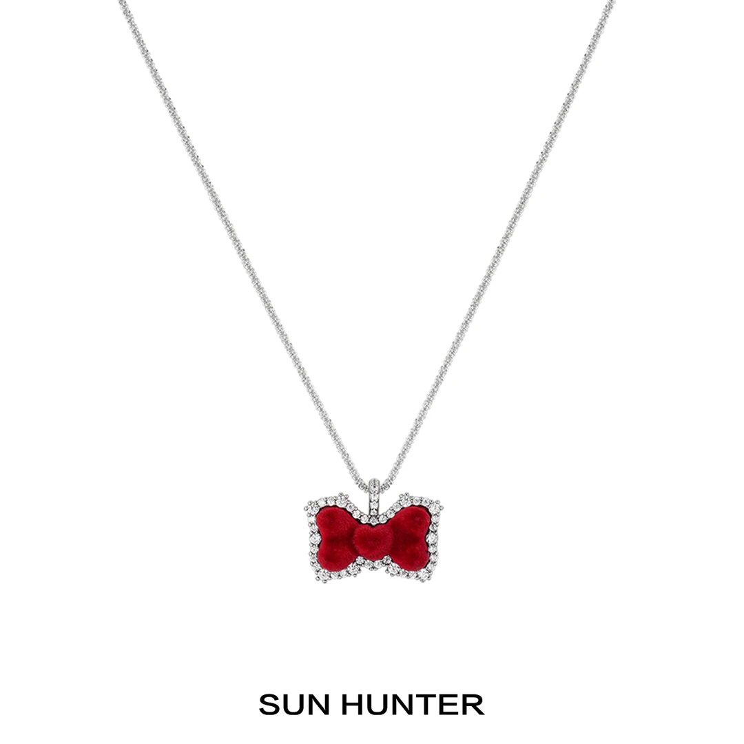 铜合金项链 三横SUN HUNTER原创植绒蝴蝶结素链小众设计感