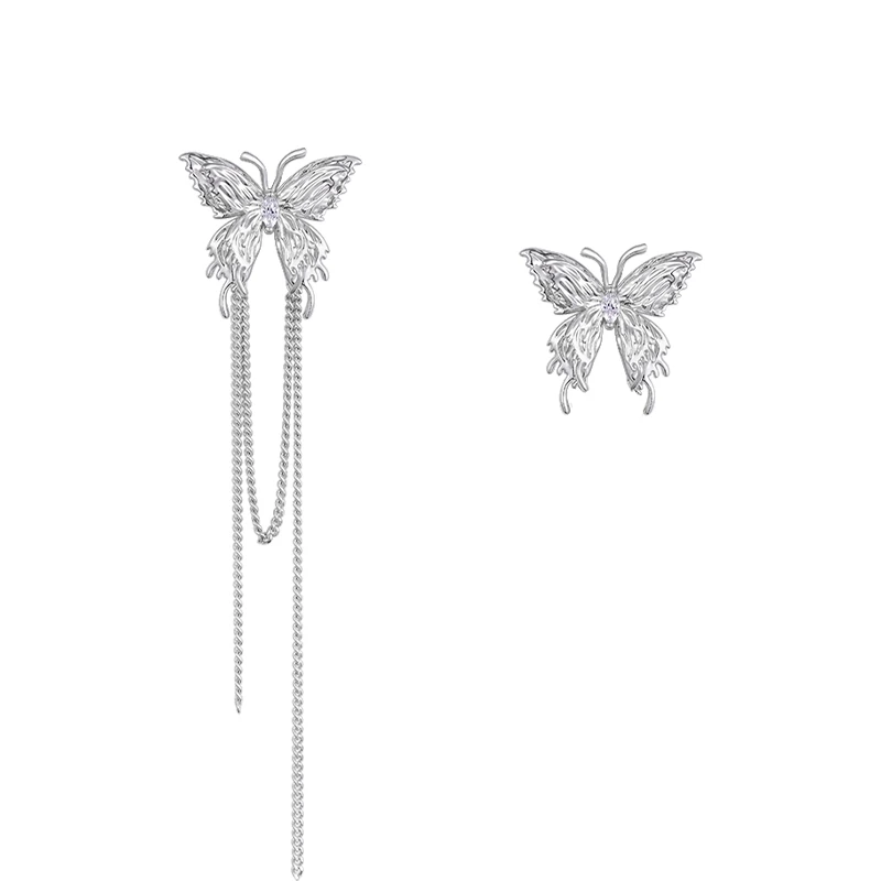 铜合金合成锆石耳饰 三横SUN HUNTER原创超仙蝴蝶流苏耳钉气质