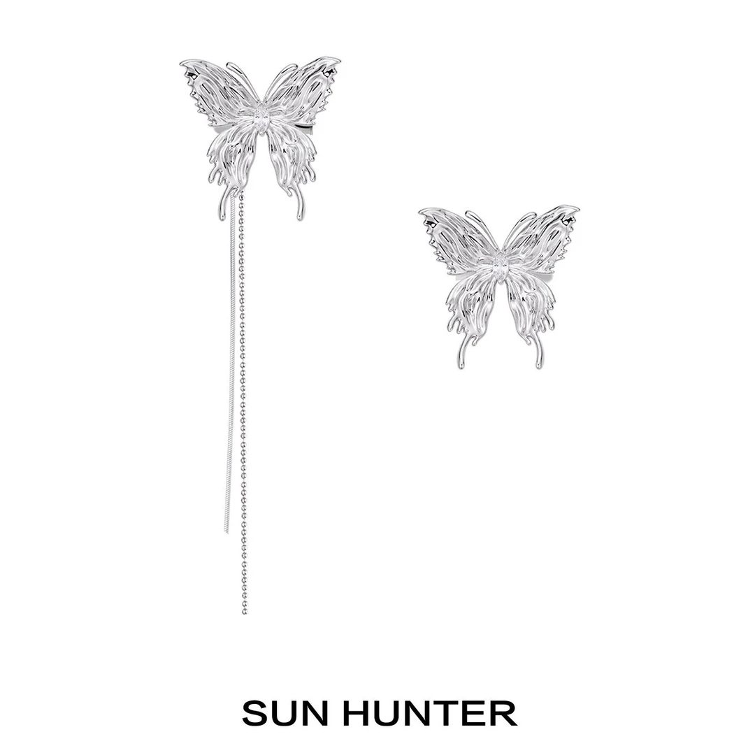 铜合金合成锆石耳饰 三横SUN HUNTER原创蝴蝶流苏AB耳骨夹轻奢