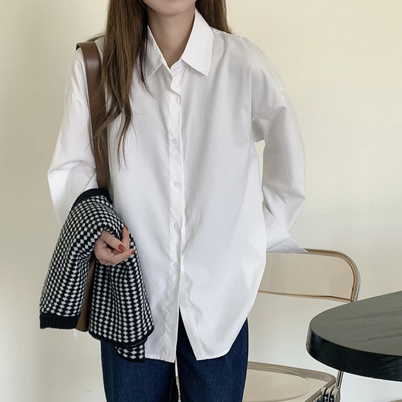 秋冬加绒加厚chic慵懒白色衬衫女长袖大码胖妹妹保暖200斤打底衣