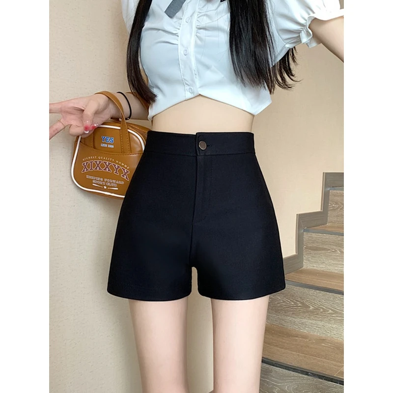 高腰辣妹紧身黑色热裤女秋冬胖MM大码遮胯显瘦阔腿A字弹力短裤