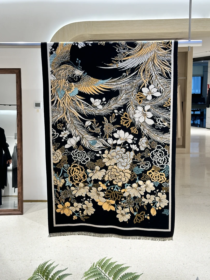 【黑金凤凰】新中式国风双面羊毛提花秋冬女士保暖围巾披肩TH005