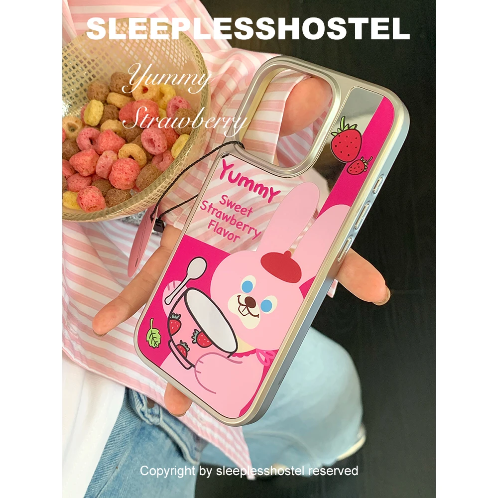 失眠招待所 快到碗里来！韩国ins风镜面草莓兔兔适用苹果16手机壳