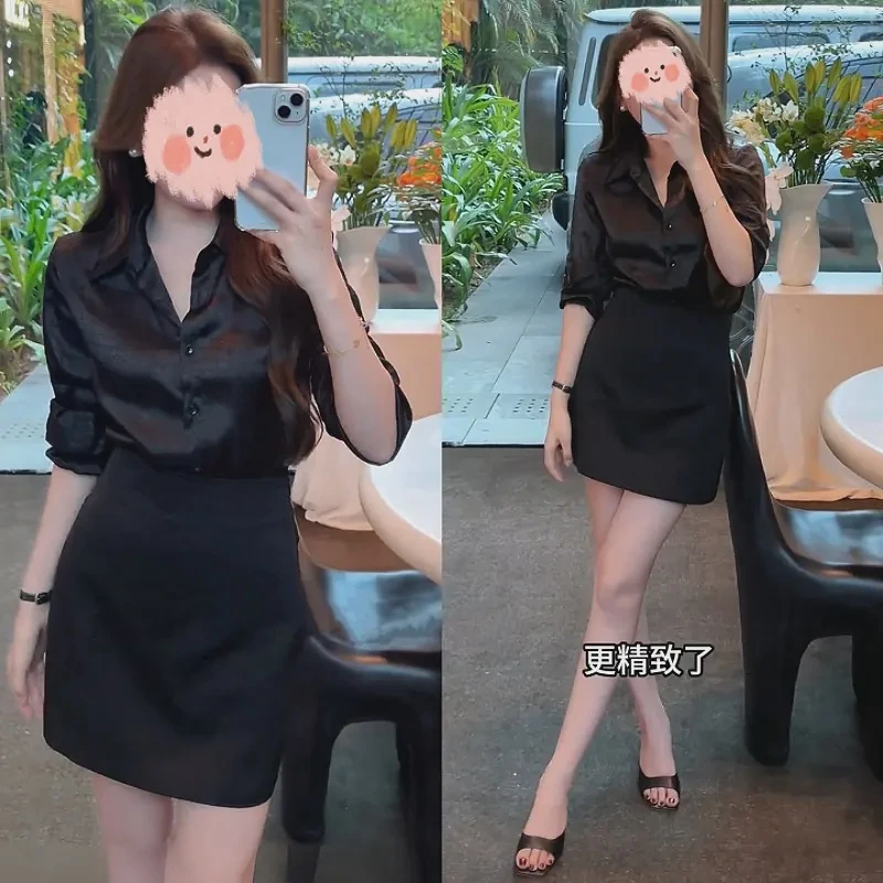 衬衫女装裙子套装显瘦气质短裙夏季短袖上衣御姐包臀裙洋气高腰