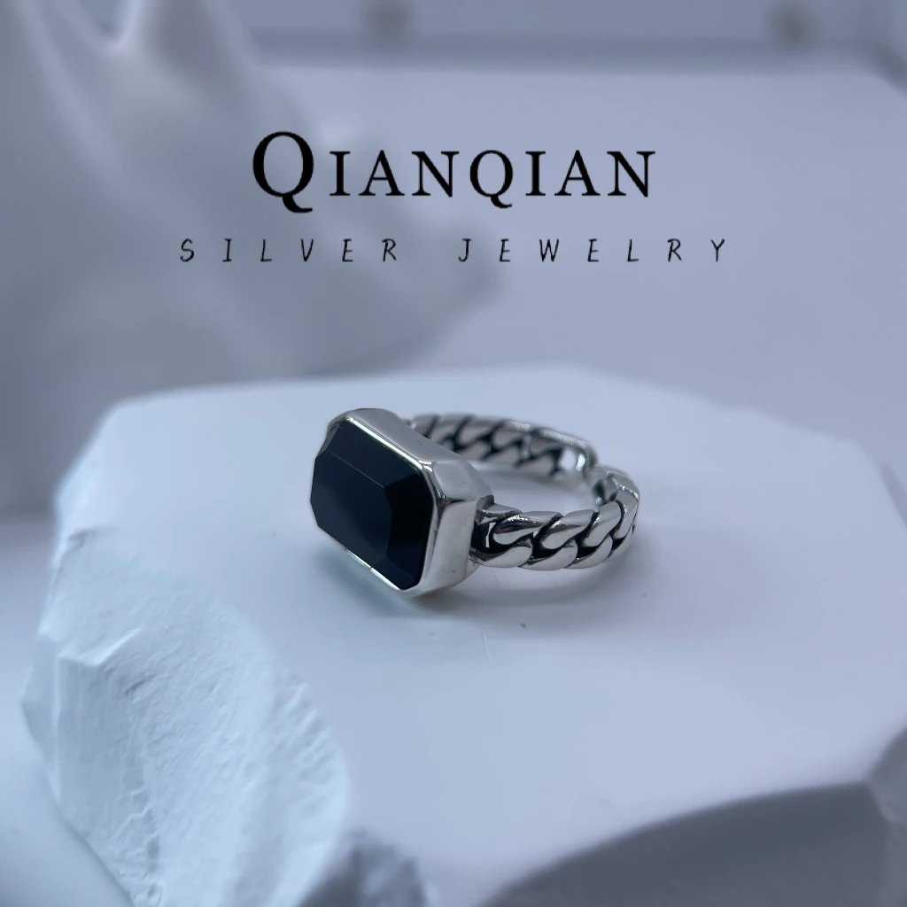 925银戒指 纯银戒指【黑冰糖戒指】女士款戒指素圈银戒指小众高级感