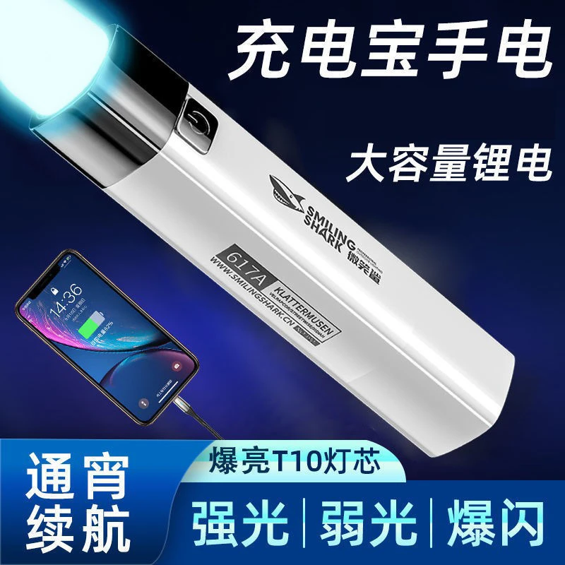 强光迷你手电筒便携家用照明大容量手电筒USB充电宝应急小手电