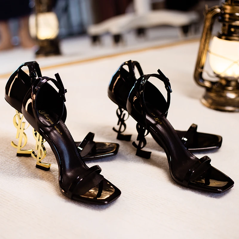 2024年夏季一字带高跟凉鞋性感方头高跟鞋