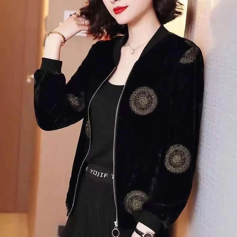 妈妈秋装印花丝绒短外套女春秋2024年新款时尚洋气女士棒球服上衣