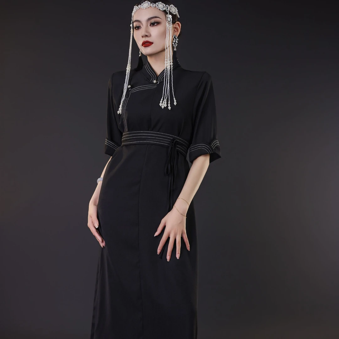 蒙古服饰春夏新款气质显瘦长裙连衣裙国风复古民族服饰女装长袍