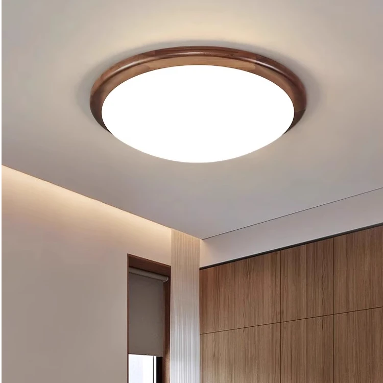 北美黑胡桃木卧室吸顶灯新中式实木灯简约北欧圆形书房阳台过道灯