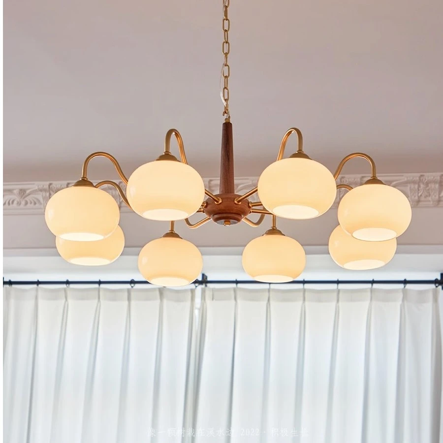 客厅吊灯现代中式实木卧室餐厅灯中古风胡桃木色美式复古书房灯