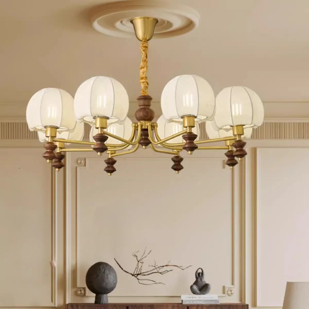 北美黑胡桃木客厅灯全铜法式中古风布艺南洋风书房餐厅实木卧室灯