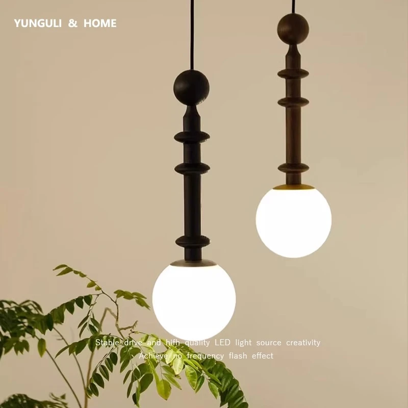 中古法式风主卧床头吊灯胡桃色美式复古民宿卧室吧台单头吊线灯