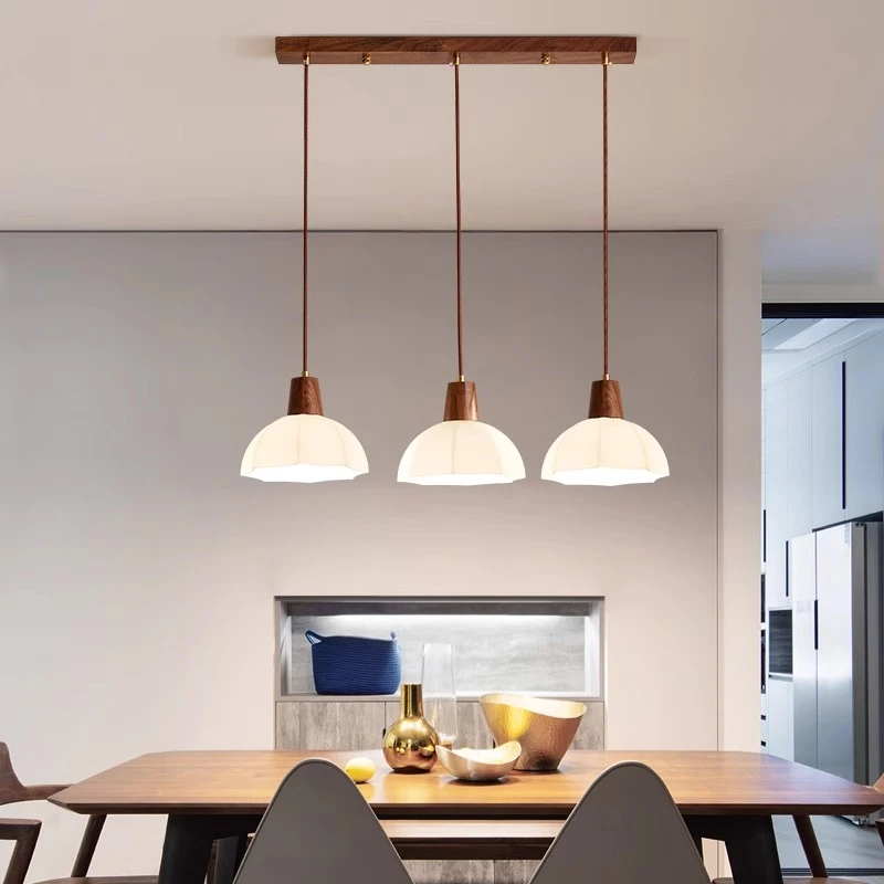 北美黑胡桃木餐厅吊灯三头北欧led餐桌饭厅复古现代中式吧台吊灯