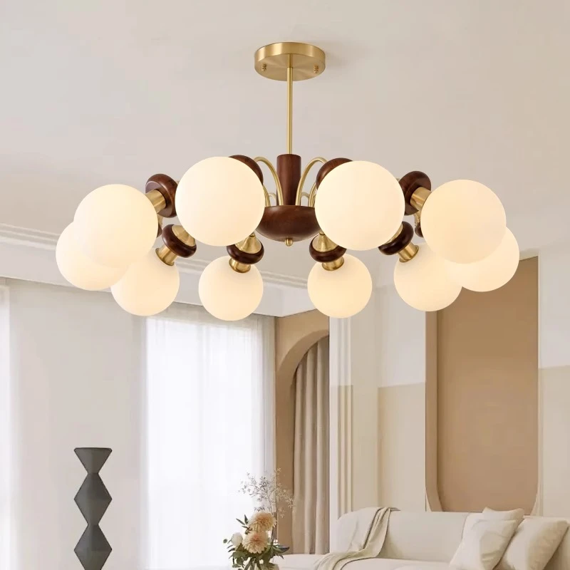 客厅吊灯中古风全铜胡桃色法式大厅灯诧寂风复古美式卧室餐厅灯具