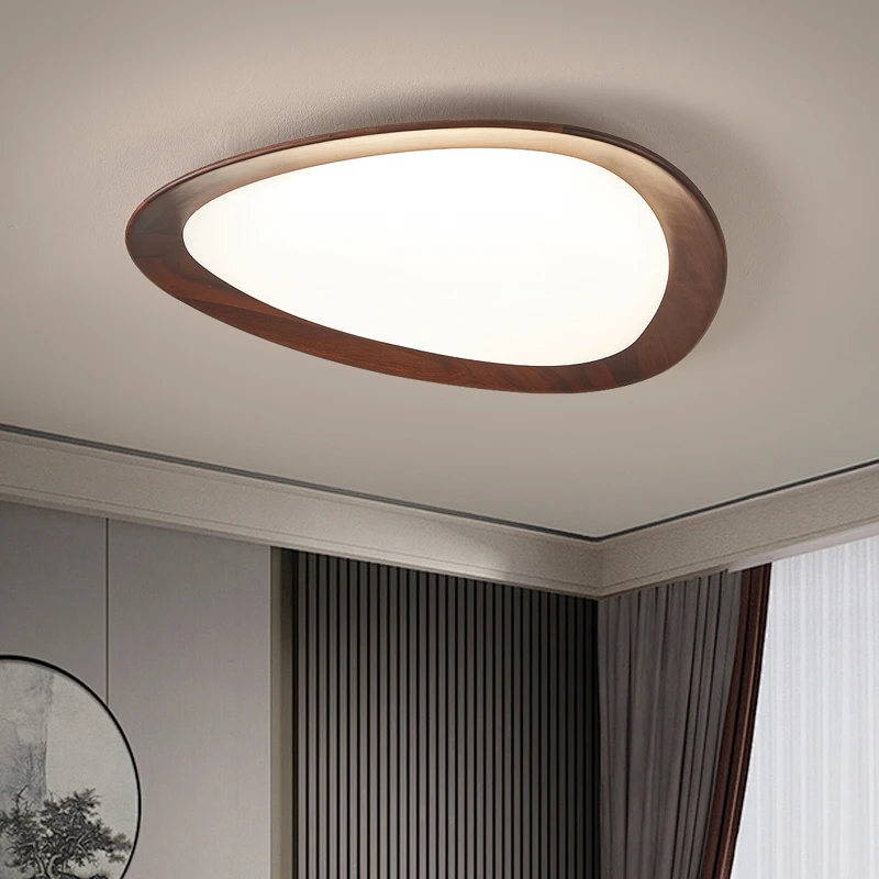 北美黑胡桃木卧室吸顶灯实木中古风新中式鹅卵石全光谱护眼书房灯