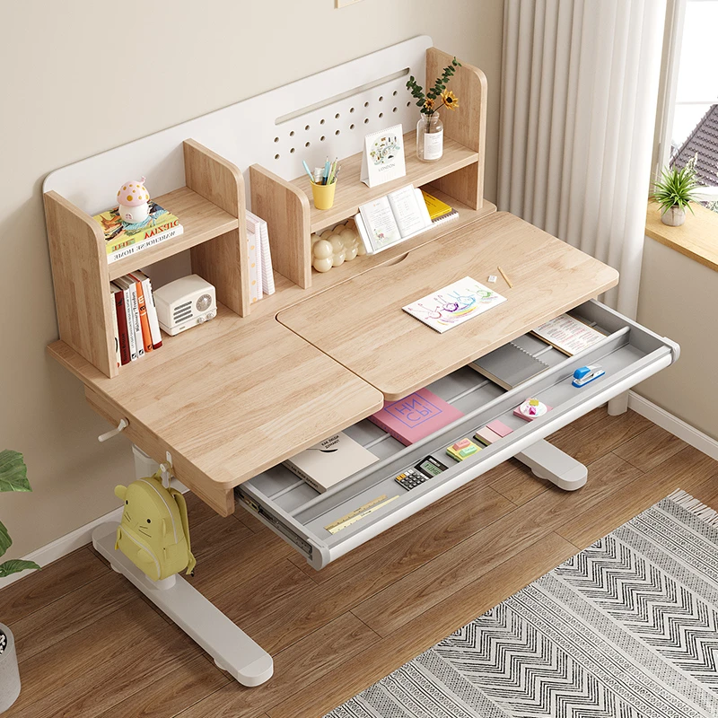 优自在全实木儿童学习桌可升降小学生家用写字桌椅套装书桌作业桌