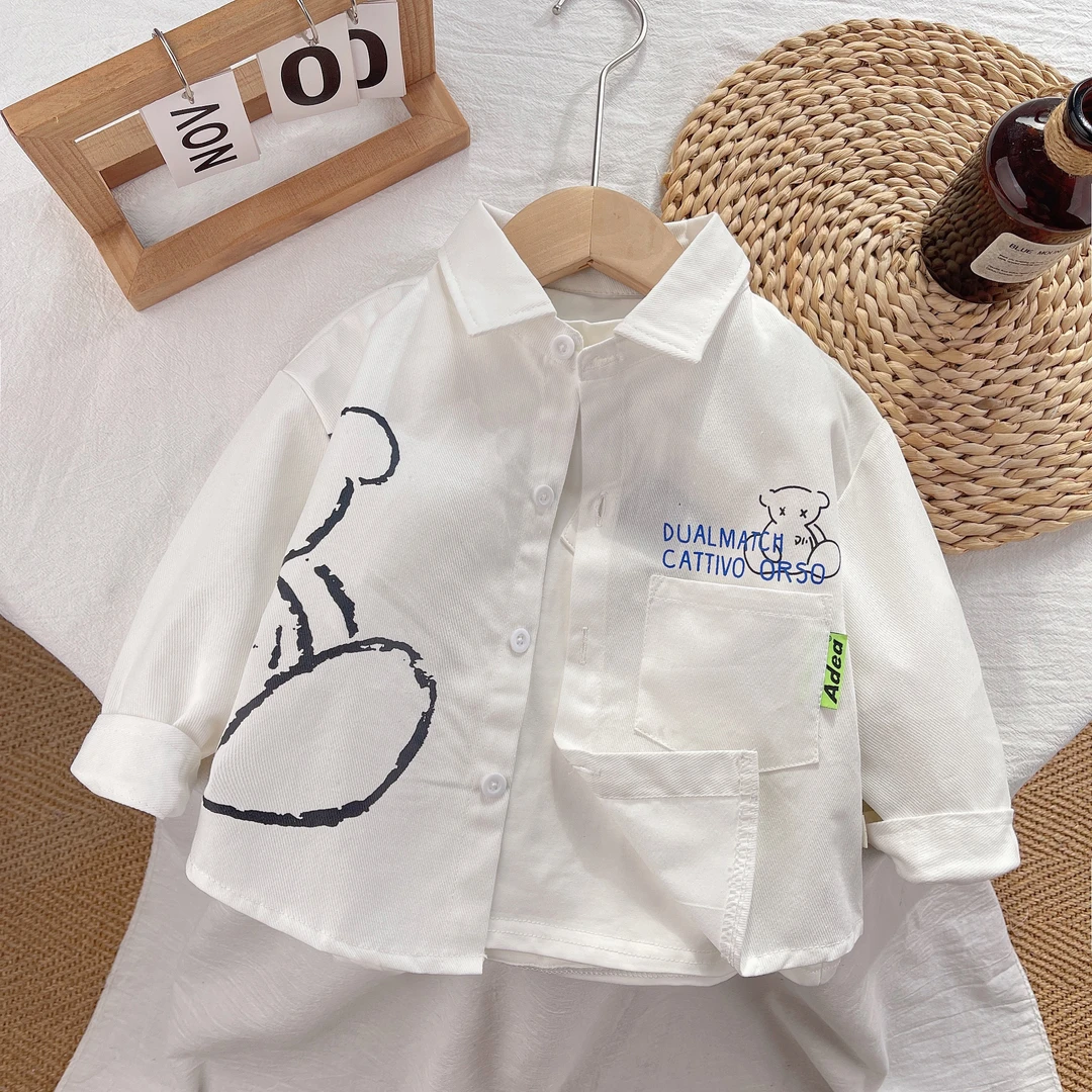 2024春秋新款男童衬衫薄款男孩帅气条纹衬衣中大童韩版长袖外套潮