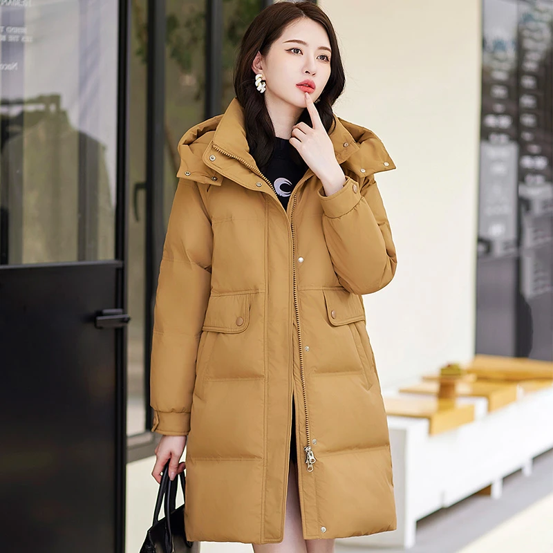 波司登冬季女生长款时尚连帽纯色潮牌可二开加厚保暖防寒羽绒服