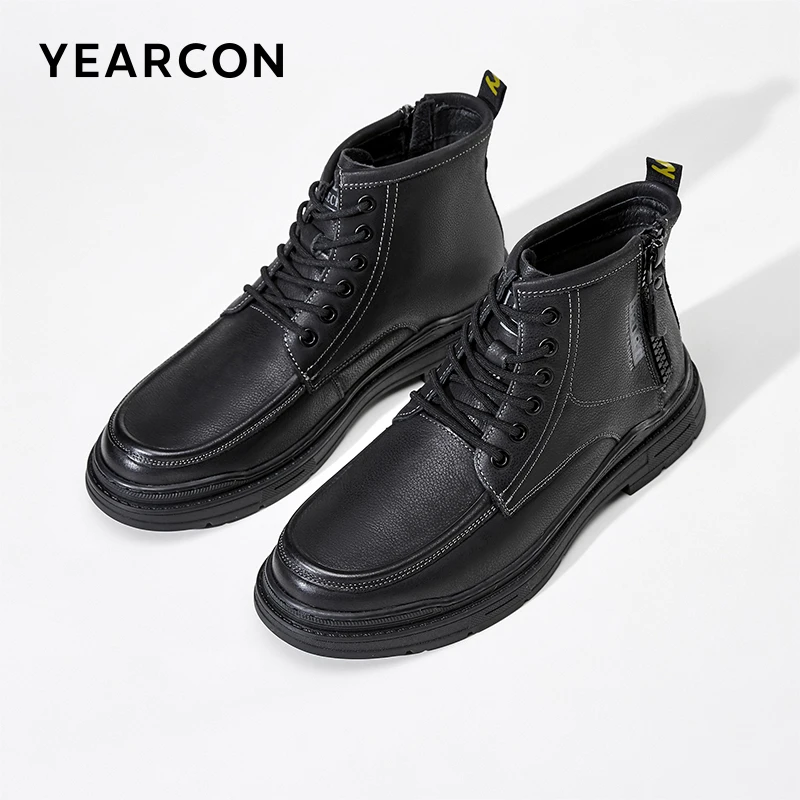 意尔康男鞋马丁靴男真皮厚底户外工装靴子短靴男士高帮皮鞋97627W