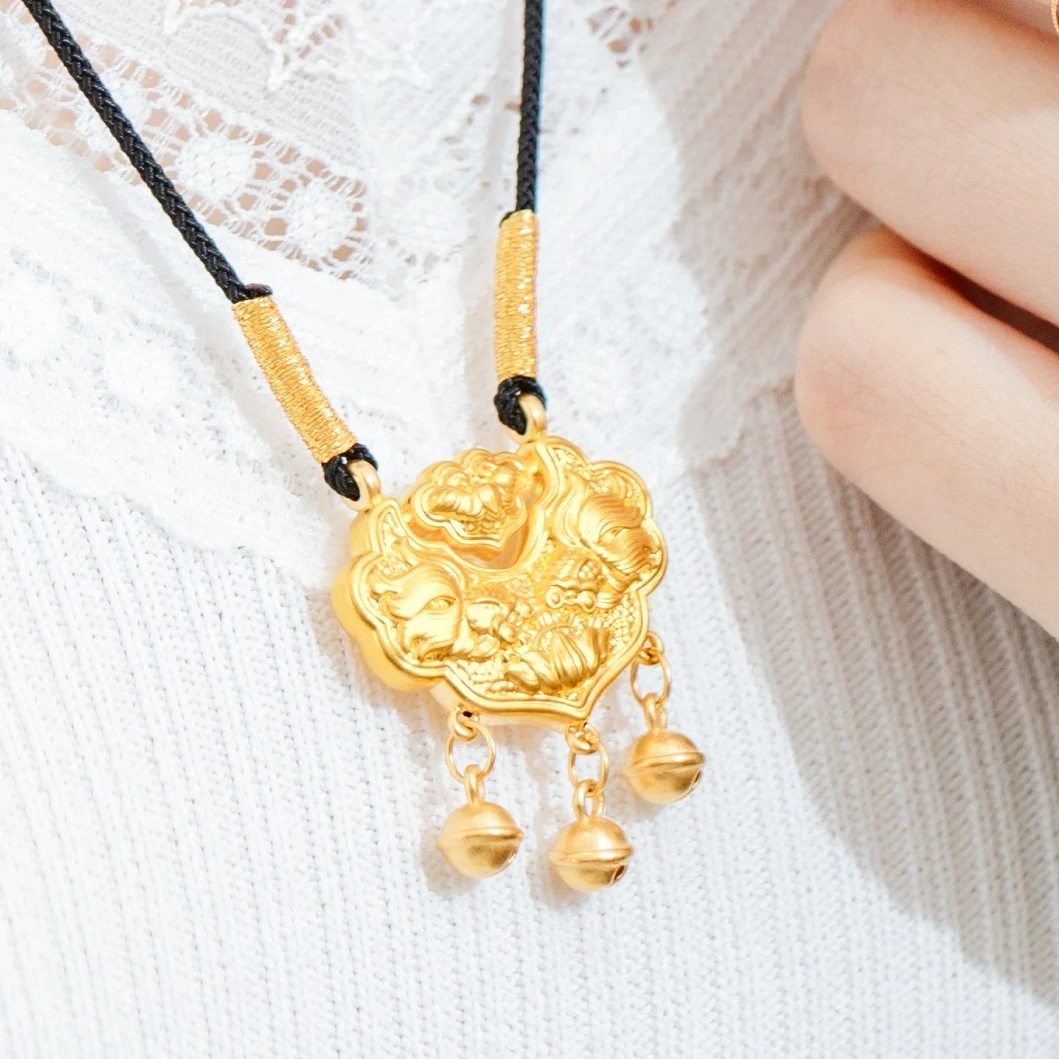 自播京工美作吉祥锦鲤祥云锁包素款吊坠古法黄金手工编织宝宝