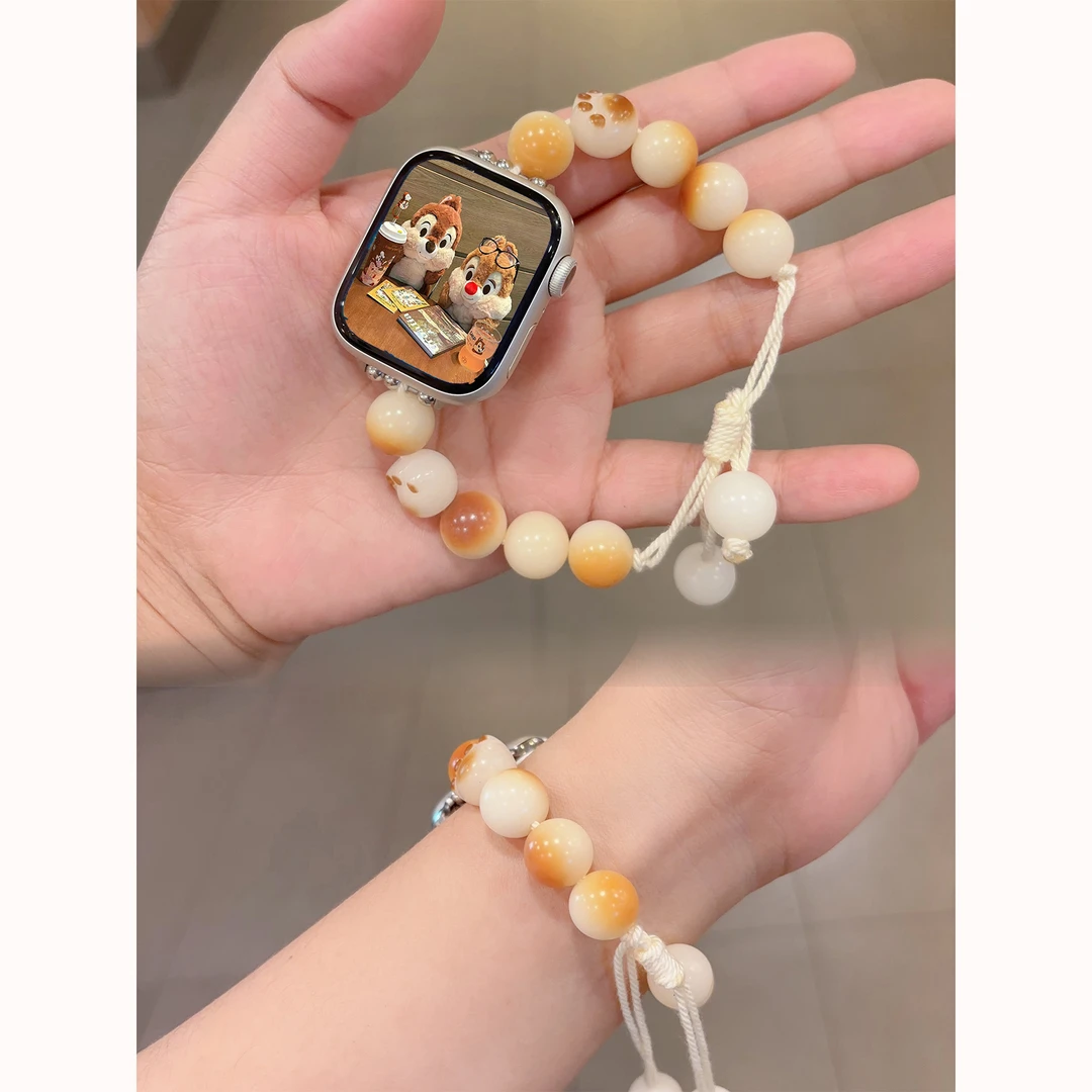 适用于applewatch S9猫爪菩提渐变珠子表带iwatch876代SE串珠手串