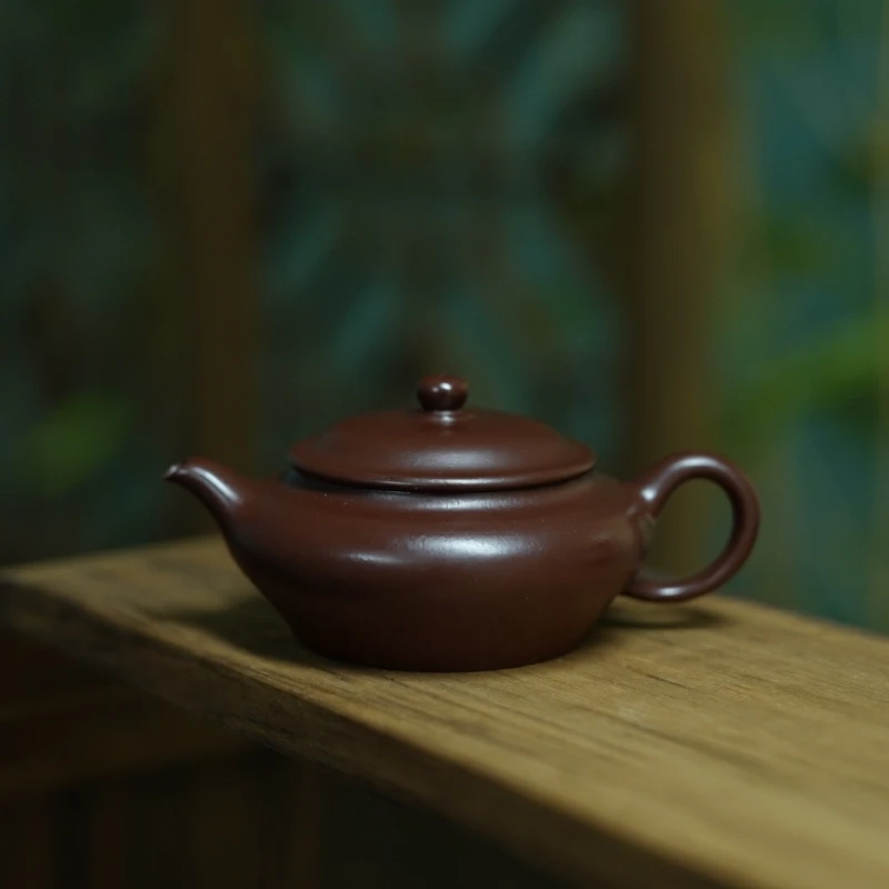 另味原矿紫朱泥红泥虚扁壶大口盖全手工手拉壶扁韵80cc小品茶壶