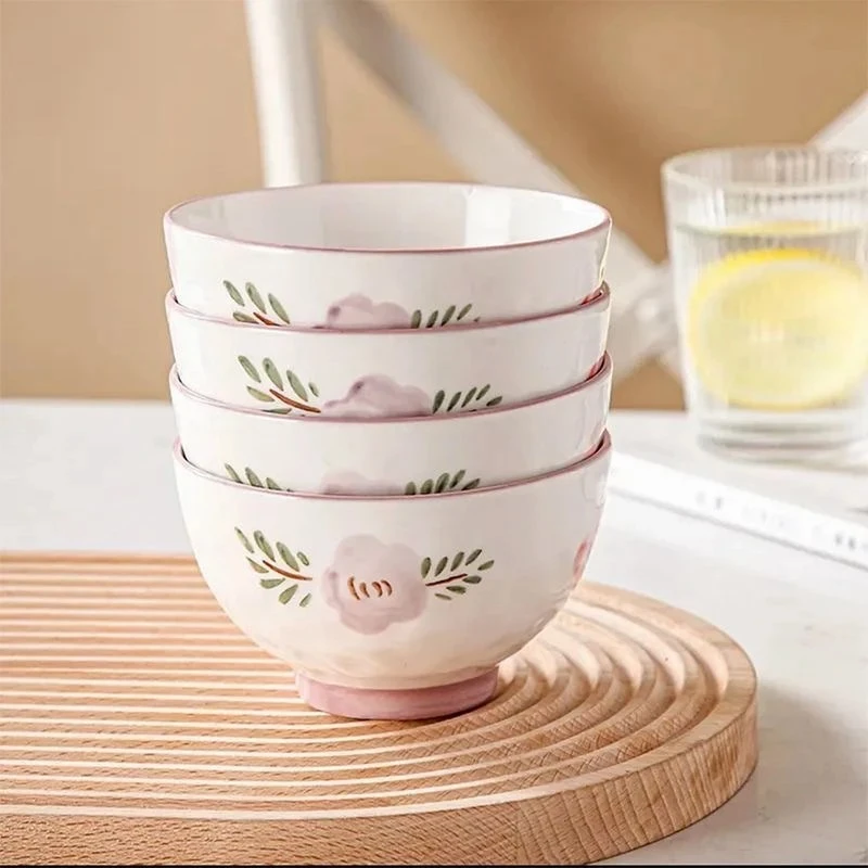 紫萱花4.5英寸米饭碗4个高颜值网红釉下彩陶瓷家用米饭碗汤碗面碗