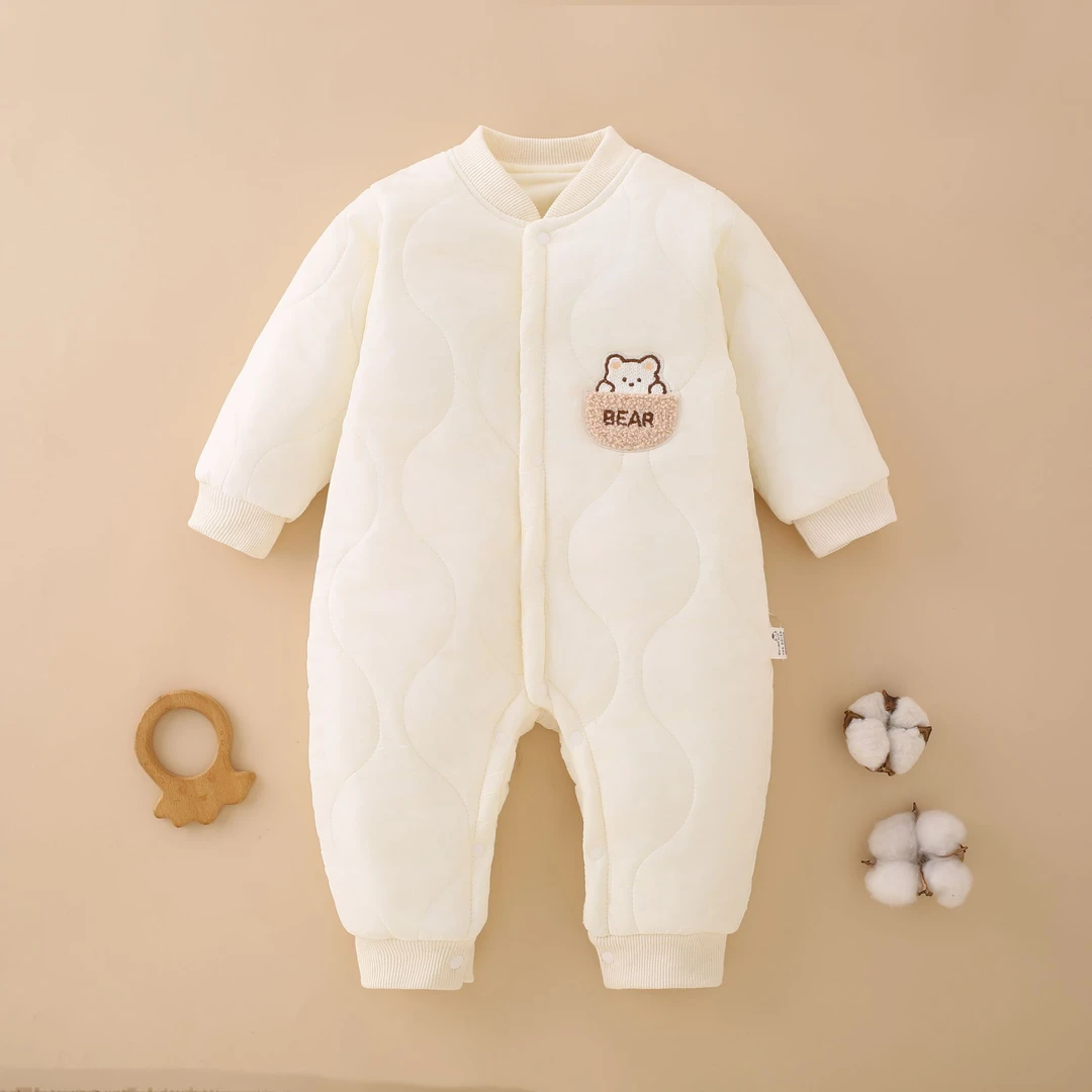 婴儿秋冬加绒夹棉连体衣男宝女宝加厚哈衣宝宝保暖爬服棉衣
