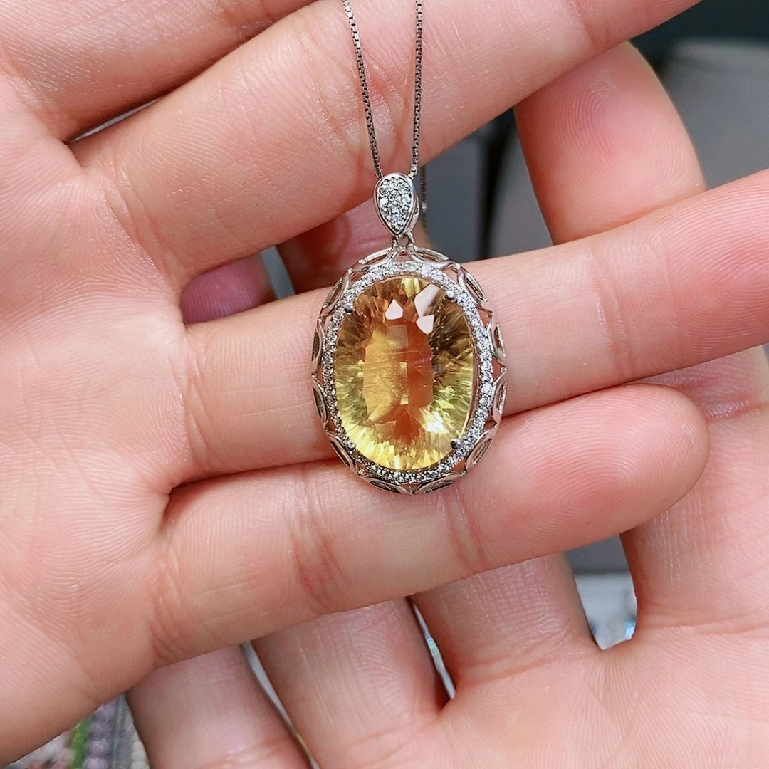 黄晶吊坠(赠链)银S925镶嵌