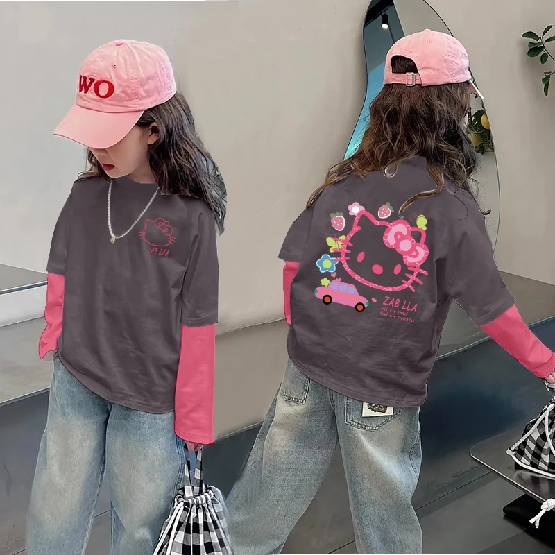 女童休闲上衣秋装2024新款小女孩韩版卡通印花T恤儿童长袖打底衫