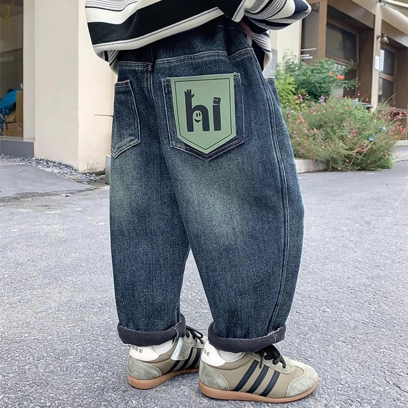 男童加绒牛仔裤子新款儿童韩版冬装小童炸街宝宝冬季休闲长裤潮牌