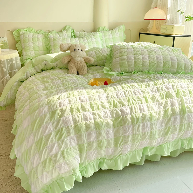 泡泡纱夏被韩版单人公主风韩式少女心碎花宿舍少女心荷叶边小清新