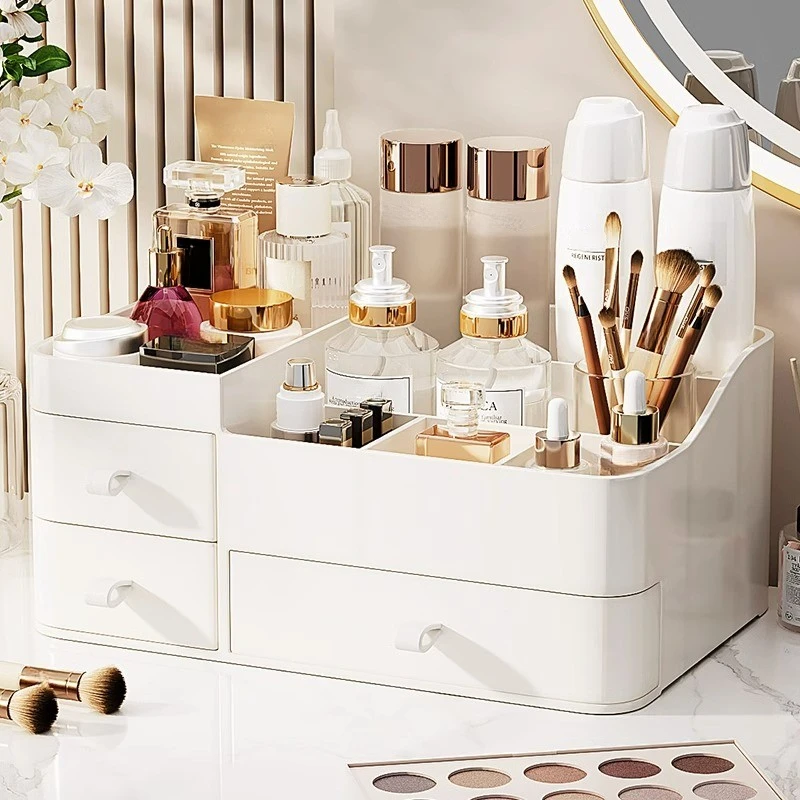 化妆品收纳盒桌面梳妆台置物架抽屉护肤品口红整理箱防尘分格T544