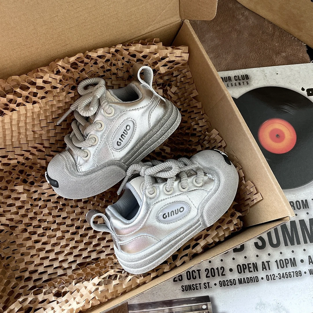 Gin大头鞋做旧脏脏鞋开口笑板鞋婴儿软底学步鞋小童圆头鞋秋591