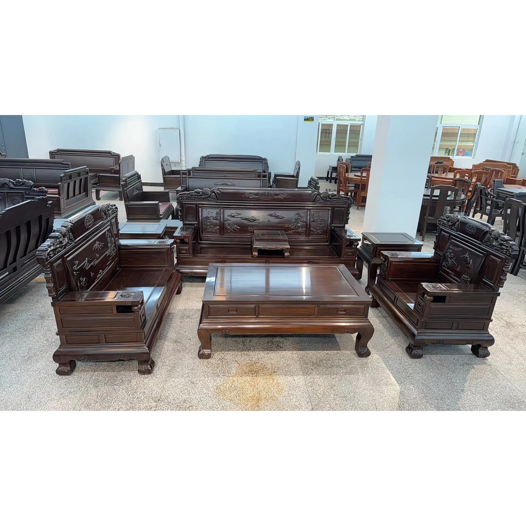 实木现代新古典简约高档雕花组合沙发客厅别墅储物收纳家具整套