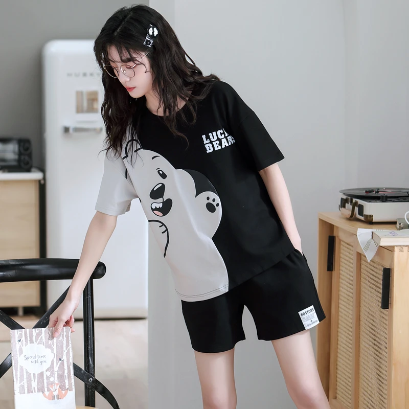 2024新款睡衣女夏季纯棉短袖两件套夏天100％全棉卡通可爱薄家居服