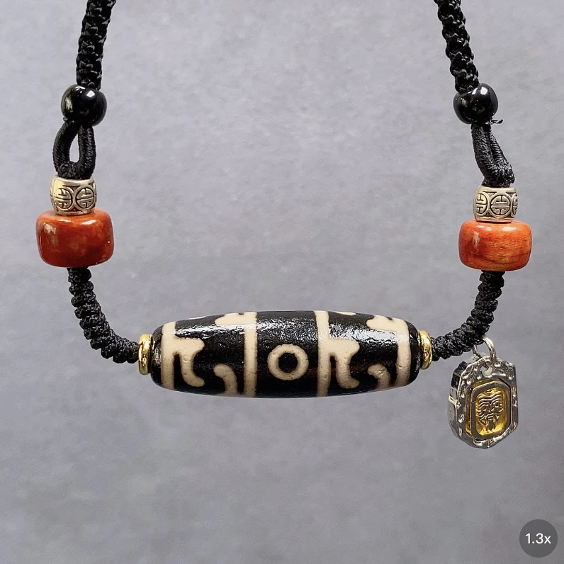 黑白三眼莲师玛瑙珠珠锁骨项链手工编绳简约男女款项链长短可调节