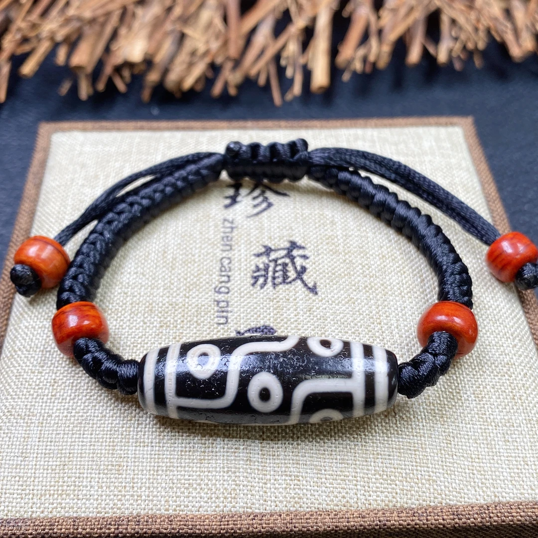 黑白九眼玛瑙珠珠手工编织手绳大小可以调节男女款式手链时尚百搭