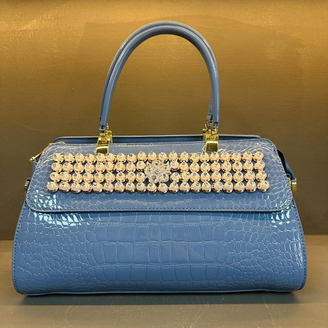 【2024无撞款设计版高定女包】百搭复古高定手提包325蓝色 孤