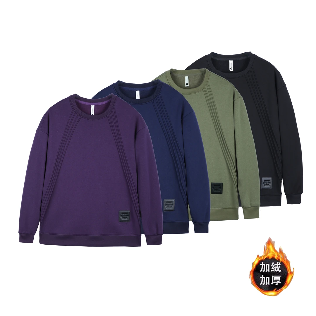 冬季重磅加绒加厚男士上衣线条设计感宽松廓形圆领宽松休闲卫衣