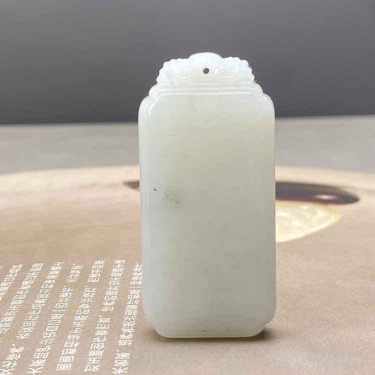 和田玉白玉平安无事牌飘墨点男士吊坠挂件精雕大气简约时尚精雕刻