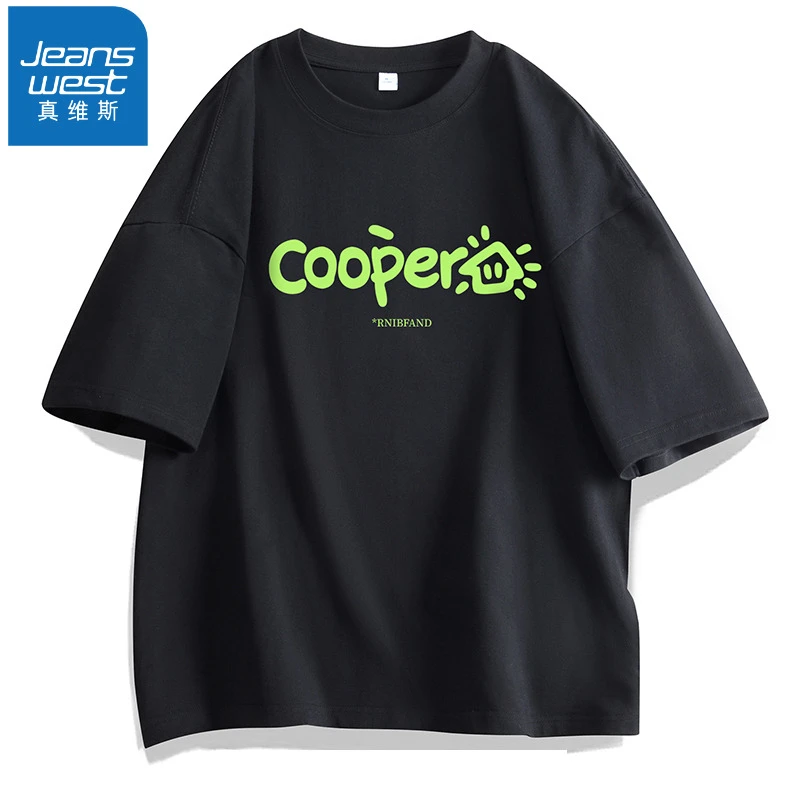 真维斯新款纯棉圆领夏季美式ins短袖t恤情侣COOP印花打底衫宽松