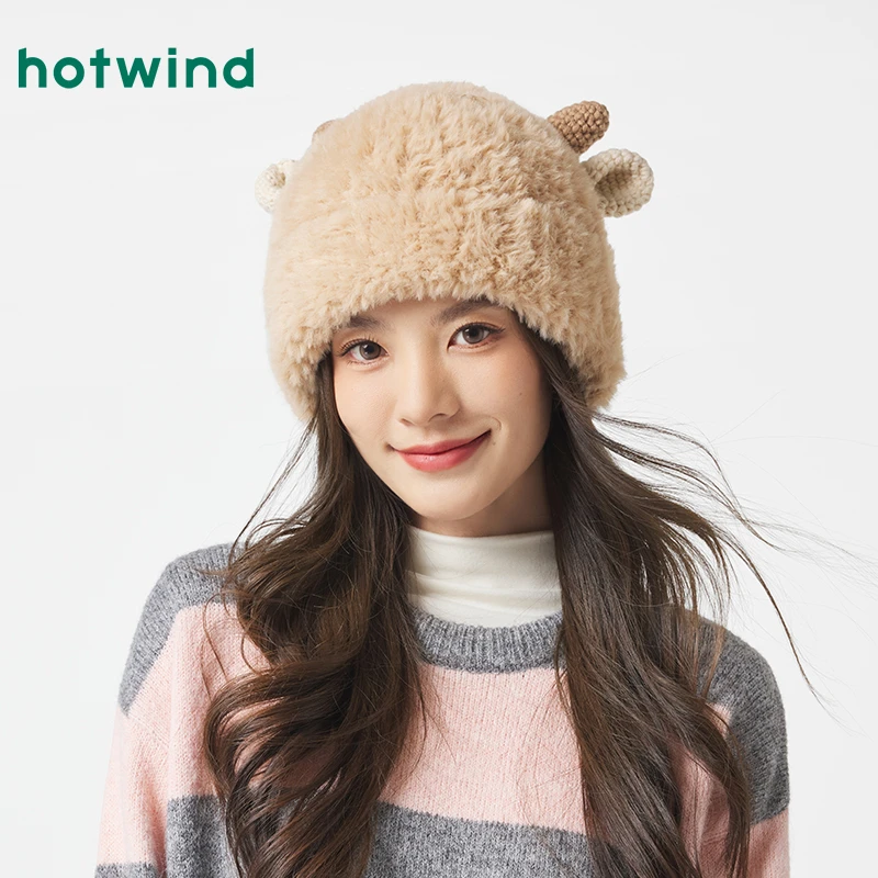 热风2024年冬季新款女士绒绒小羊厚毛线帽P006W4403