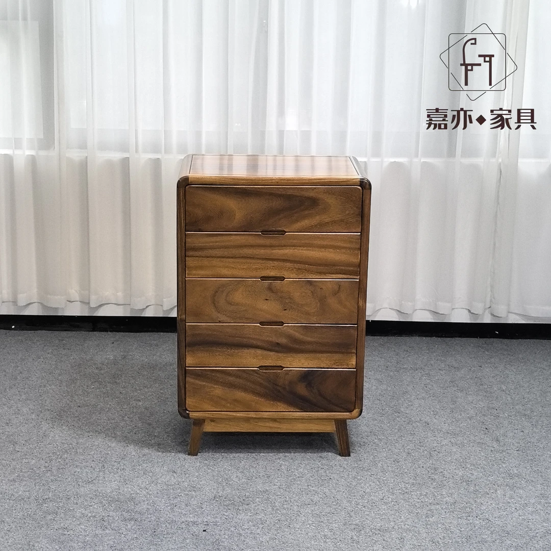 南美胡桃木实木五斗柜家用落地储物柜现代简约客厅桌边柜收纳柜